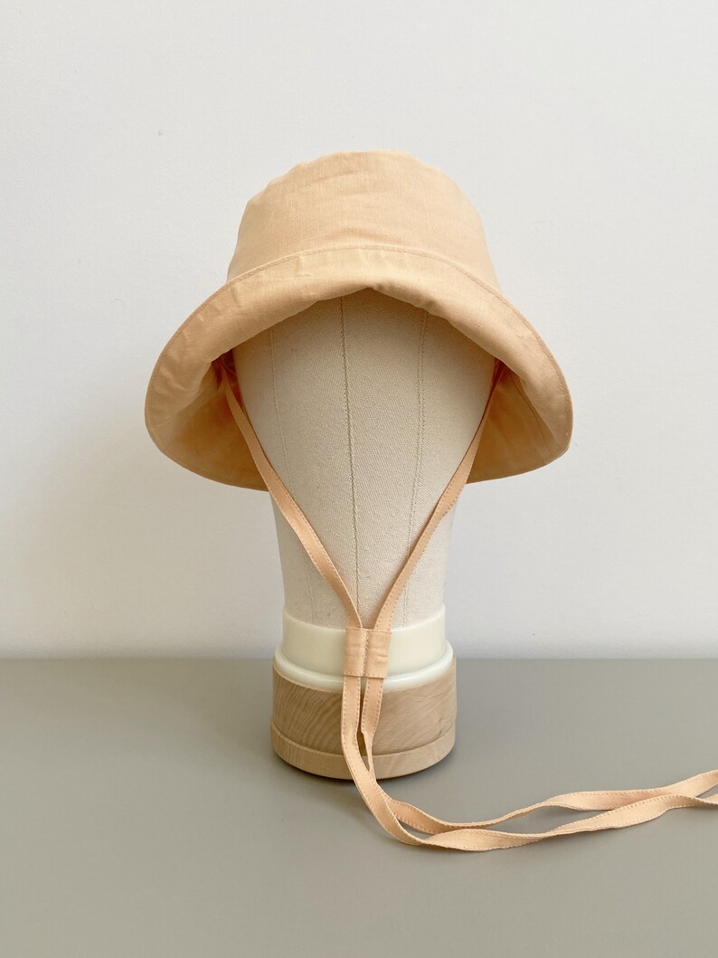 Peach Linen Bucket Hat Fisherman hat with String