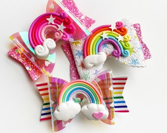 Watercolor Rainbow Hair Bow