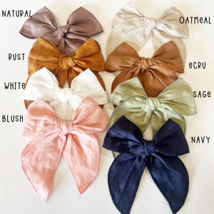 Large Cotton Linen Bow Hair Clips, Fall Hair Bow, Solid Hair Bow, Girls ...