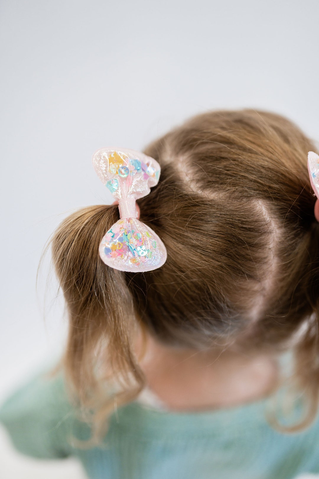 Confetti Shaker Bow Pigtail Sets, Hair Clip, Big Girl Hair Bow, Back to