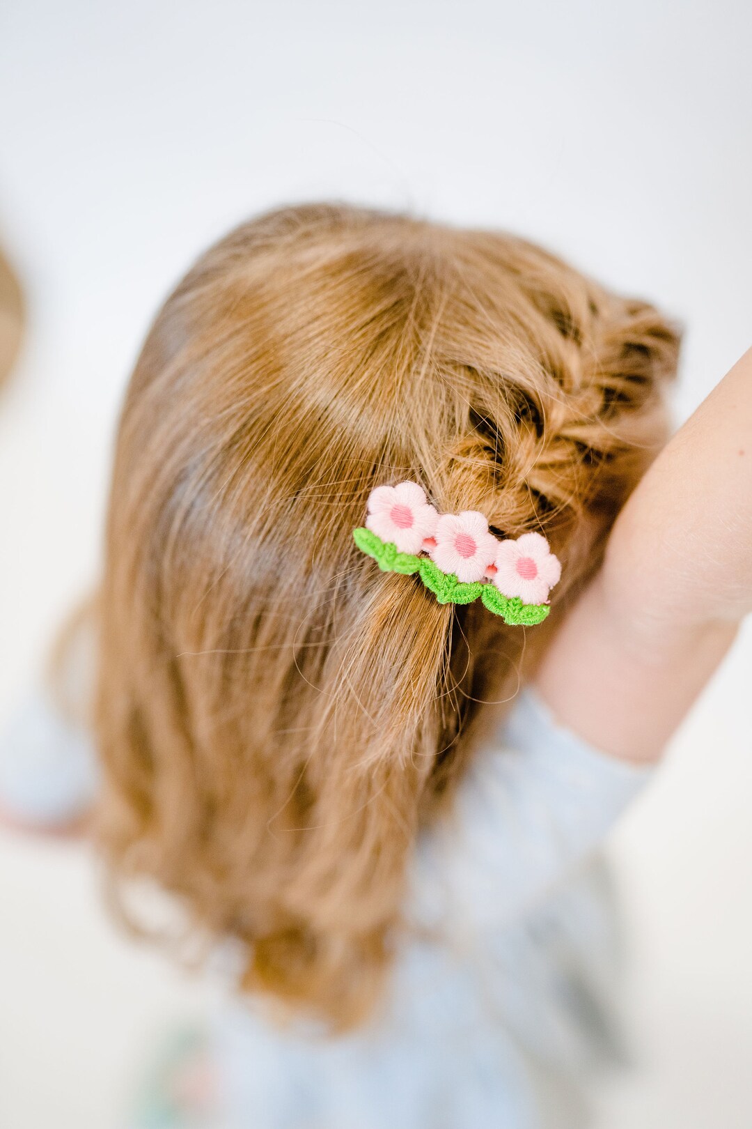 Embroidered Blush Daisy or Sunflower Trio Hair Clip, Small Girls Hair Clip,  Petite Hair Bow, Flower Hair Clip, Petite Hair Clip 