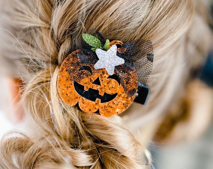 Glitter Halloween Hair Clips, Pumpkin Hair Clip, With Hair Clip, Spooky