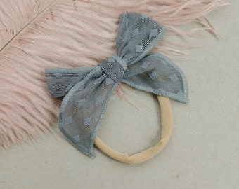 Fancy Textured Tulle Petite Bows, Little Girl Hair Bow, Baby Girl Headband, Baby Shower Gift, Small Baby Hair Bow, Newborn Baby Bow