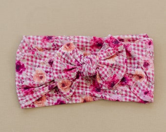 Crimson Floral Plaid Baby Nylon Headband, Thick Nylon Headband, Trendy Baby Headband, Baby Girl Headband, Baby Headwrap, Baby Girl Gift,