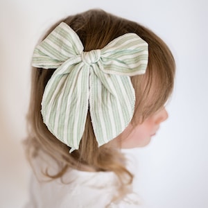 Large Cotton Stripe Linen Hair Bow Clips, Fall Hair Bow, Solid Hair Bow, Girls Hair Clip, Fable Hair Bow, Toddler Hair Clip, Fabric Hair Bow