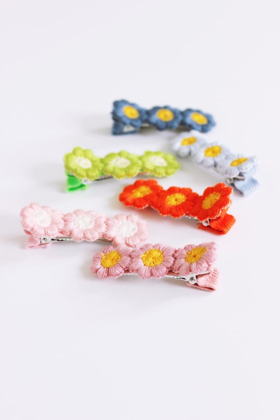 Set of 6 Crochet Flower Hairclips Toddler Hair Clips Little - Etsy