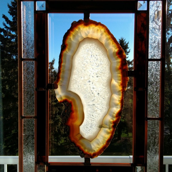 Agate and Stained Glass Window Hanging