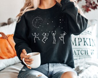 Himmlisches Skelett Halloween Rundhalsausschnitt, Halloween Sweatshirt, Tanzende Skelette, Himmlische Rundhalsausschnitt, gruselige Saison Shirt