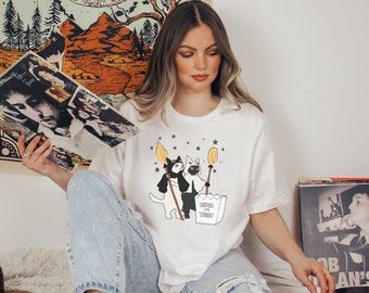 Schwarze Katze Süßes oder Saures Shirt, Shirt für Herbst, schwarze Katze T-Shirt, Halloween schwarze Katze Design, Halloween Geschenke für Katzenbesitzer, gruselige Saison