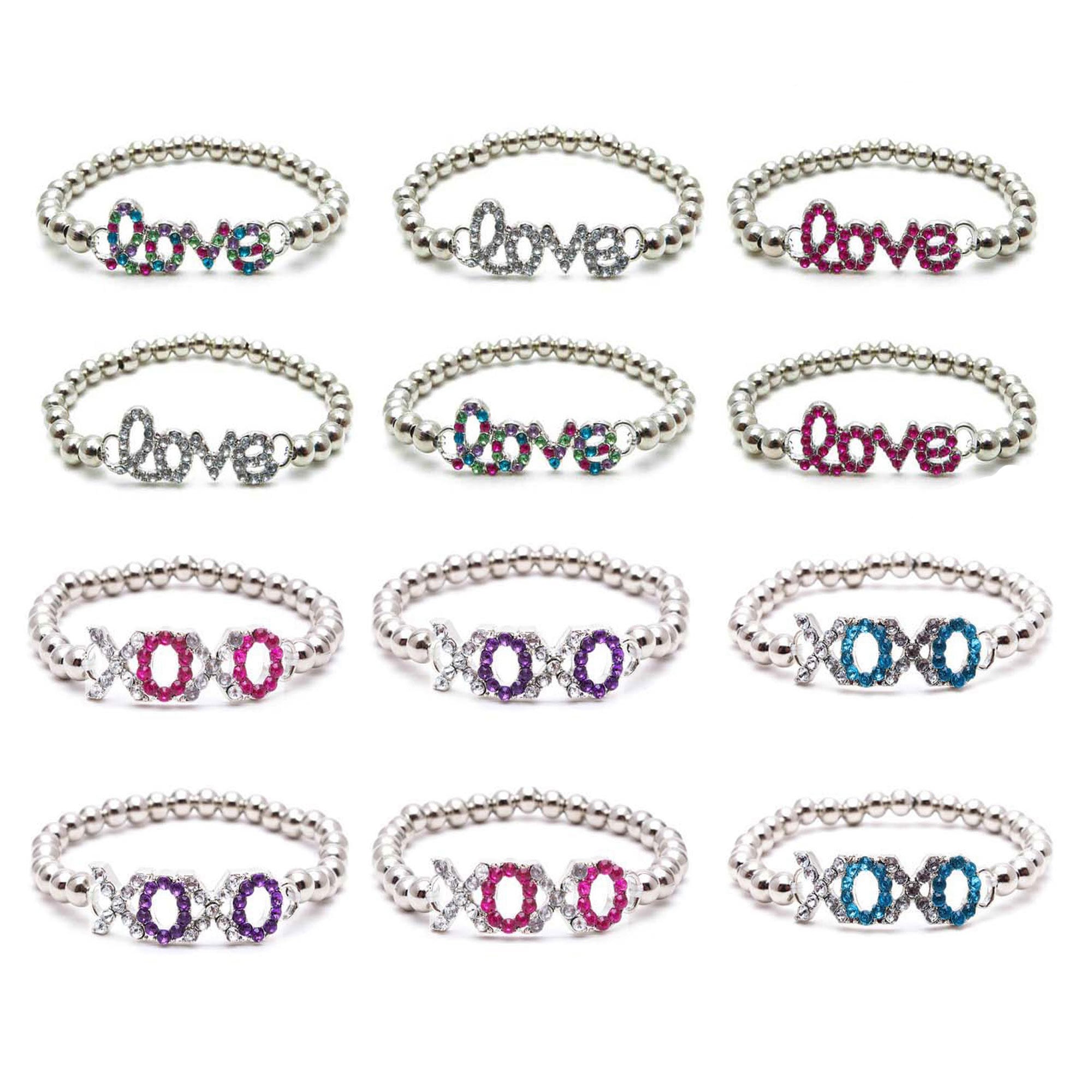 12 Pcs Rhinestone Love & XOXO Stretch Beaded Bracelets Etsy