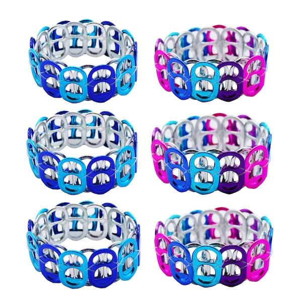 Recycled Aluminum Soda Pop Tabs Bracelet for Girls - Set 6 reversible bracelets