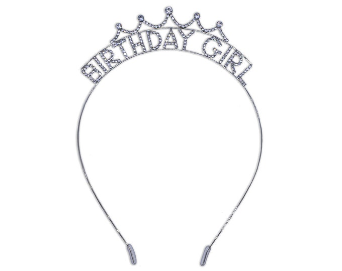 Birthday Girl Crown Headband for Girls, Rhinestone Princess Tiara for Kids, Silver Tiaras for Women, Crown Hair Accessories for Children