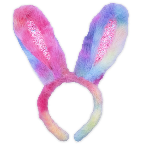 Easter Bunny Ears Headband for Girls, Glitter Rabbit Ear Hair Bands for Kids, Fuzzy Tie Dye Hair Accessories for Children