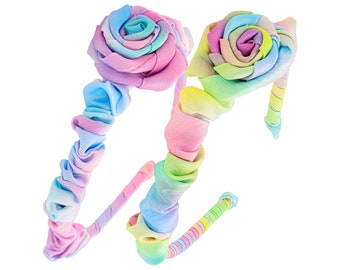 2 Tie Dye Headbands For Girls, Satin Rosette Head Band For Kids