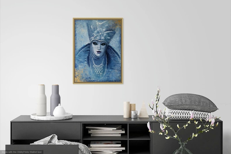 Venice Carnival painting Aquamarine color painting absract Portrait painting woman Original venetian masks oil painting artwork