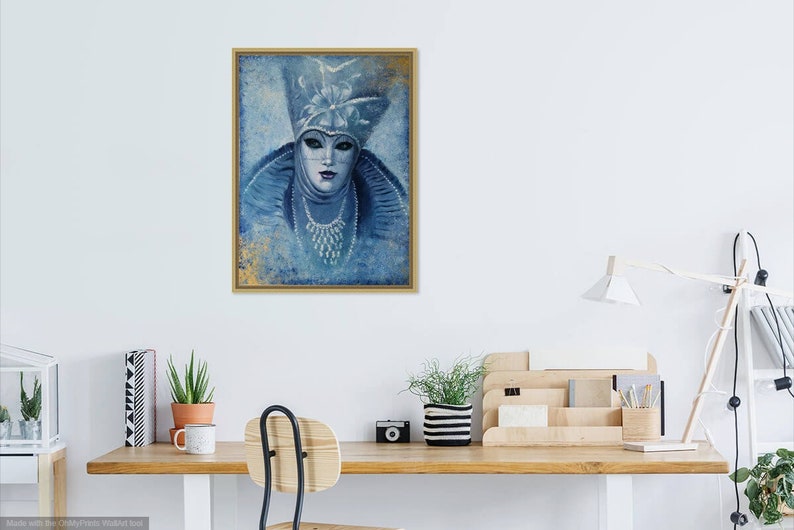 Venice Carnival painting Aquamarine color painting absract Portrait painting woman Original venetian masks oil painting artwork