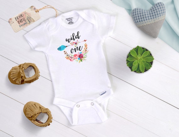 Wild One Baby Onesie®, First Birthday Watercolor Boho Baby Clothes, Floral Arrow Baby Outfit, Bohemian Baby Bodysuit, Tribal Baby, Boho Girl Il_570xn