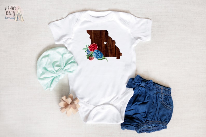 Missouri Baby Clothes Boho Baby Girl New Mom States Baby Clothes State Baby Bodysuit Bohemian Baby Romper Wooden State Baby Outfit