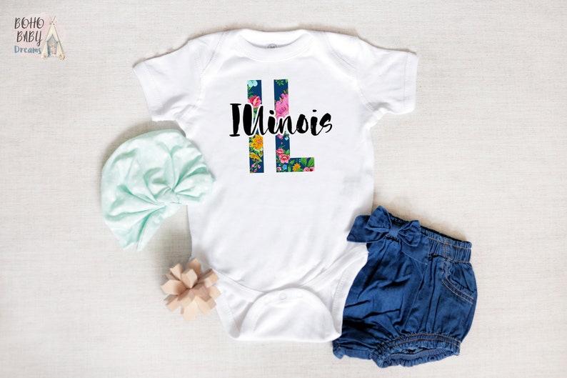 Illinois Baby Clothes States Baby Clothes Floral State Baby Outfit State Baby Bodysuit Bohemian Baby Romper Boho Baby Girl New Mom
