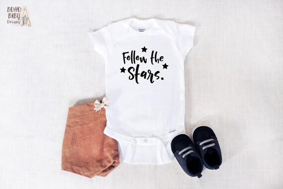 Follow The Stars Baby Onesie®, Boho Baby Bodysuit, Unisex Baby Clothes, Stars Baby Outfit, Baby Shower Gift, Motivational Baby Onesie Il_570xn