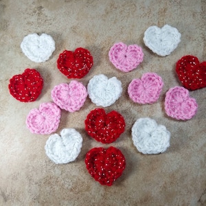 Metallic Crochet Hearts: Handmade Acrylic Appliques, Set of 15