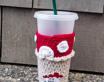 Handmade Crochet Mushroom Cup Cozy: Eco-Friendly Cotton Drink Sleeve