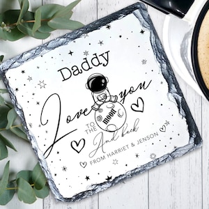 DADDY COASTER, &quot;Love You To The Moon&quot; Daddy Dad Geschenk, Daddy personalisiertes Vatertagsgeschenk, Geschenk von Kindern Kindern, Daddy Dad Geburtstagsgeschenk