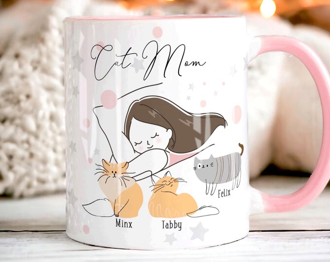 CAT MOM Personalised Name Cat Mug, Personalised Mug, Cat Lover Gift For Her, Cat Gift For Her, Sister Mum Daughter Birthday Gift