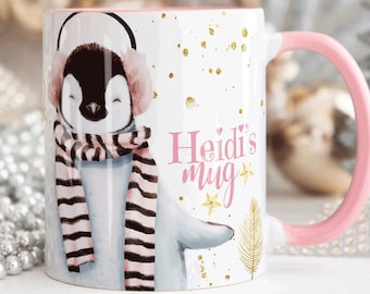 Taza de PINGÜINO PERSONALIZADA, regalo lindo para ella, regalo de pingüino para ella, taza de regalo de mamá, taza de pingüino, regalo secreto de Papá Noel para esposa, mamá o hermana