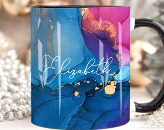 Caneca de mármore azul, caneca personalizada, copo de nome personalizado, presente de xícara de chá de café para ela, presente de dia dos namorados para ela, presente de aniversário de mãe e irmã