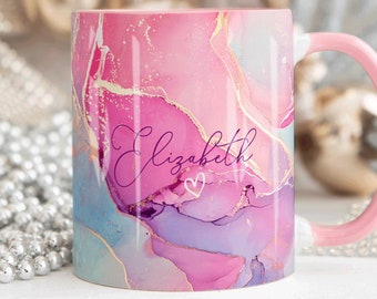 Pink Gold Marble Mug, Personalised Mug, Custom Name Cup, Coffee Tea Cup Gift For Her, Birthday Gift For Her Him, Sister Mum Birthday Gift