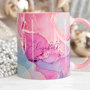 Pink Gold Marble Mug, Personalised Mug, Custom Name Cup, Coffee Tea Cup Gift For Her, Birthday Gift For Her Him, Sister Mum Birthday Gift