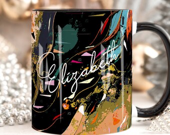 Caneca de arte abstrata, caneca personalizada, copo com nome personalizado, presente para ela, presente de dia dos namorados para ela, presente de aniversário para mãe e irmã