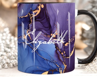 Mug en marbre violet, mug personnalisé, tasse avec nom personnalisé, café tasse à thé cadeau pour elle, cadeau Saint-Valentin pour elle, cadeau d'anniversaire soeur maman