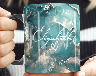 Caneca de mármore aqua, caneca personalizada, copo com nome personalizado, presente para ela, presente de dia dos namorados para ela, presente de aniversário para mãe e irmã