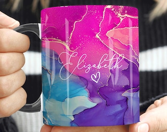 Caneca de mármore rosa, caneca personalizada, copo com nome personalizado, presente para ela, presente de dia dos namorados para ela, presente de aniversário para mãe e irmã