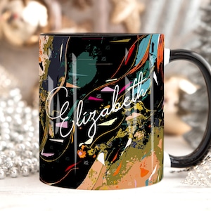 Abstract Art Mug, Personalised Mug, Custom Name Cup, Coffee Tea Cup Gift For Her, Valentines Gift For Her Him, Sister Mum Birthday Gift