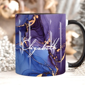 Taza de mármol púrpura, taza personalizada, taza de nombre personalizado, regalo de taza de té de café para ella, regalo de San Valentín para ella, regalo de cumpleaños de mamá hermana