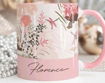 PINK Personalised Name Mug, DRAGONFLY Personalised Mug Custom Name Cup, Coffee Cup Gift For Her, Dragonfly Gift, Sister Mum Birthday Gift