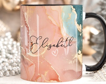 Caneca de mármore de pêssego, caneca personalizada, copo de nome personalizado, presente de xícara de chá de café para ela, presente de dia dos namorados para ela, presente de aniversário de mãe e irmã