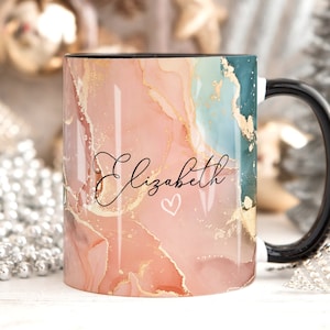 Pfirsich Marmor Becher, personalisierte Tasse, benutzerdefinierte Namenstasse, Kaffee-Tee-Tasse Geschenk für sie, Valentinstagsgeschenk für sie ihn, Schwester Mama Geburtstagsgeschenk