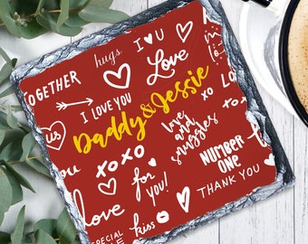 DADDY COASTER GIFT "Love You" Word Art Daddy Dad Gift, Daddy Personalised Fathers Day Gift, Gift from Kids Children, Daddy Dad Birthday Gift