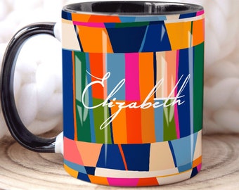Caneca de arte abstrata, caneca personalizada, copo com nome personalizado, presente para ela, presente de dia dos namorados para ela, presente de aniversário para mãe e irmã