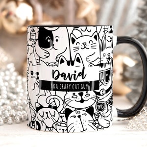 CRAZY CAT MAN Personalised Name Cat Mug, Personalised Mug, Cat Lover Gift For Him, Valentines Gift Him, Brother Dad Son Birthday Gift