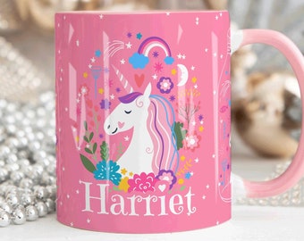 Linda taza de unicornio, taza personalizada para niña, taza con nombre personalizado, regalo de taza de té de café para niña, regalo de unicornio, regalo de cumpleaños para hija