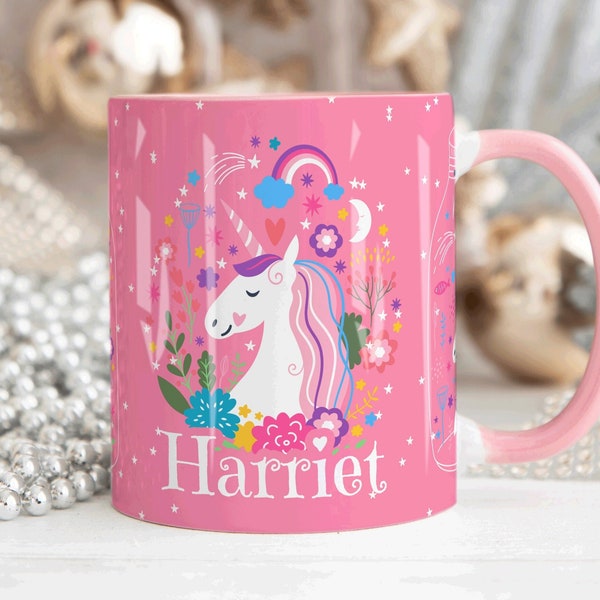 Jolie tasse licorne, tasse fille personnalisée, tasse avec nom personnalisé, cadeau tasse café thé pour fille, cadeau licorne, cadeau d'anniversaire fille