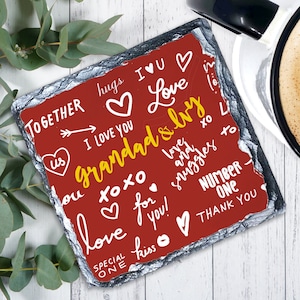 GRANDAD COASTER GIFT &quot;Love You&quot; Word Art Daddy Dad Gift, Grampy Personalised Fathers Day Gift, Gift from Grandchild, Grandad Birthday Gift