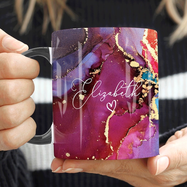 Purple Marble Mug, Personalised Mug, Custom Name Cup, Coffee Tea Cup Gift For Her, Birthday Gift For Her Him, Sister Mum Birthday Gift