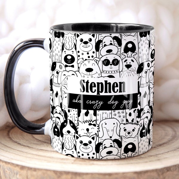 Mug pour chien avec nom personnalisé CRAZY DOG MAN, Mug personnalisé, cadeau pour amoureux des chiens pour lui, Saint-Valentin pour lui, cadeau d'anniversaire papa fils mari