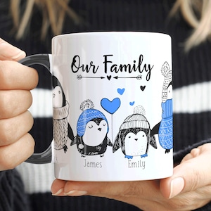 パーソナライズされたファミリーペンギンマグ、ペンギンギフトマグ、お父さんへのクリスマスマグ、ペンギン愛好家へのギフト、お父さんへの父の日マグギフト、シークレットサンタギフト